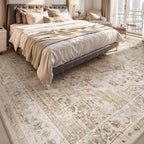 AMOAMI-Area Rug 9X12 Rugs for Living Room-Vintage Soft Beige Rugs for Bedroom-Non Slip Carpet-Washable Rug for Dining Room Living Room Bedroom Office Under Table