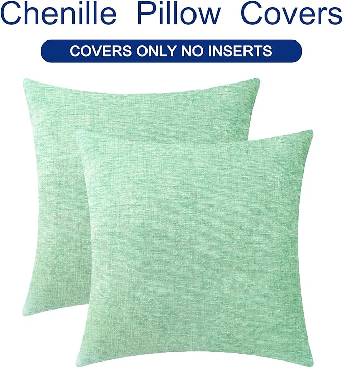 CaliTime Throw Pillow Covers Decorative 16 X 16 Inches Pack of 2 Cozy Chenille Cushion Cases for Couch Sofa Bed Living Room Home Grey Green