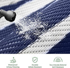 GENIMO Outdoor Rug Waterproof Area 10'x14' for Patio, Foldable Reversible Plastic Straw Carpet for Travel Trailers, Outside Mat for Rv, Deck, Picnic, Porch, Camper, Balcony, Beach, Blue & White