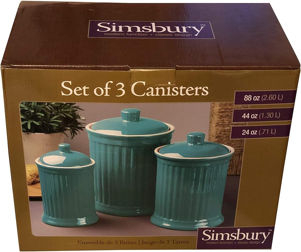 Omniware Simsbury 3-Piece Canister Set - Stoneware Kitchen Storage with Silicone-Sealed Lids, Lead-Free Glaze & Dishwasher Safe - Rustic Farmhouse-Style Flour & Sugar Containers (Black)