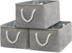 TcaFmac Storage Bins for Organization - Large 3 Pack Canvas Storage Basket for Shelves with Handles, Collapsible Baskets for Organizing for Closet Dog Laundry (Grey 16x12x8 inch)
