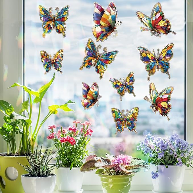 20pcs Window Decals for Bird Strikes, Anti Collision Window Clings, Rainbow Reflection Window Sticker, Butterfly Style Sun Catcher Stickers for Glass Windows