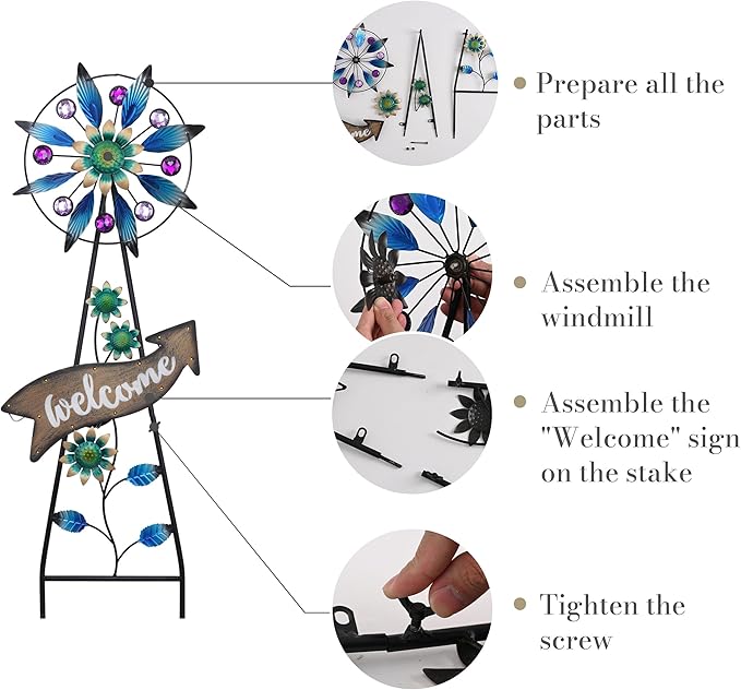 TERESA'S COLLECTIONS Peacock Garden Solar Stake, Wind Spinner Yard Art Sign for Outdoor Decor, Metal Purple Floral Windmill Decorative Garden Stake for Lawn Ornaments, Gifts for Mom, 37''