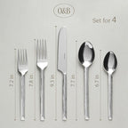 over&back 20pc Hand-Forged Flatware Cutlery Set - Comes with 4 Dinner Forks, 4 Salad Forks, 4 Dinner Knives, 4 Dinner Spoons, and 4 Teaspoons - Dishwasher-Safe - 18/8 Stainless Steel