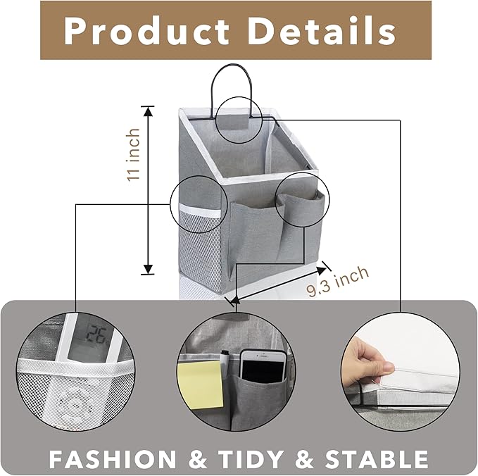 2pcs Small Wall Hanging Baskets for Organizing, Wall Hanging Storage Bag as Over the Door Organizer, Wall File Organizer, Rv Storage and Organization. For Bedroom, Office, Camper (Gray)