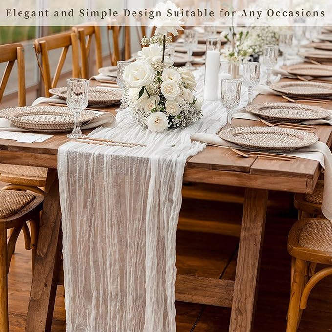 10FT 12 Pack White Cheesecloth Table Runner 20 x 120 Inch Long Rustic Gauze Cheese Cloth Table Runner for Wedding Bridal Baby Shower Table Decorations Boho Fabric Sheer Birthday Party Table Decor