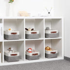 DULLEMELO Small Storage Baskets 6 Pack, Fabric Collapsible Gift Storage Baskets for Shelves, Closets, Nursery, Home, Office Organizing,Small Canvas Linen Rectangular Storage Bins (6-Pack, White&Grey)