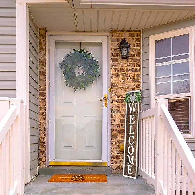 Surfapans Welcome Sign for Front porch Standing 45"X9"Large Wood Frame Outdoor Tall Welcome Signs Vertical Decor for Farmhouse Rustic Home Modern Outside Front Door Wall Decorations (White Wood)