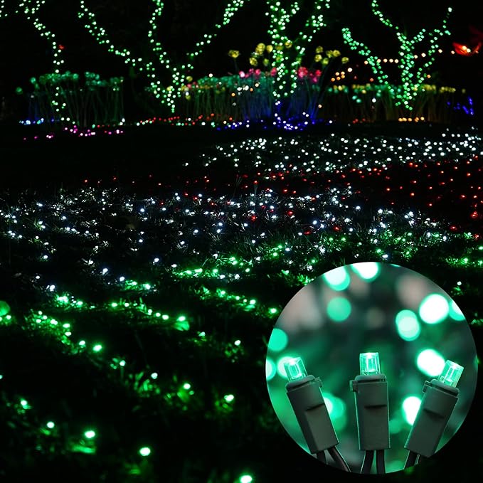 Green Wide Angle LED Christmas Lights, 64.8 Ft 300 Count, Pack of 3 Strands 21.9 Ft 100 Lights UL Certified Commercial Grade Green Wire 5mm Holiday String Light