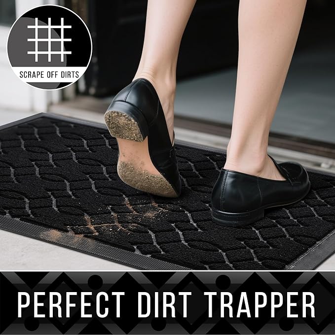 Yimobra Front Door Mat Outdoor Indoor 72x24, All-Season, All-Weather, Heavy Duty Welcome Door Mats Outside Entrance, Non Slip Porch Patio Entrance Mat, Black