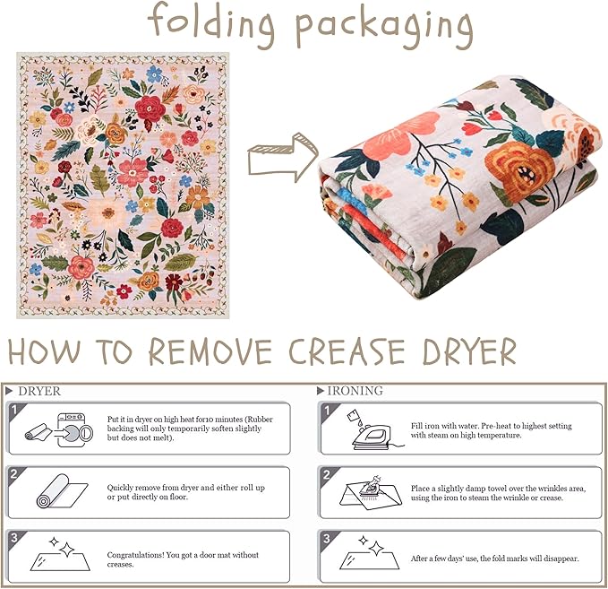 Area Rug 4x6 Rug Washable Boho Rugs Non Slip Low Pile Floral Small Carpet for Bedroom, Bedside, Kids Room, Office, Dining Room(Beige)