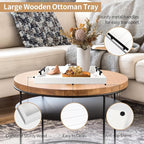 Coffee Table Tray - Large Ottoman Tray for Living Room - Wood Serving Tray with Handles(2 Sets) - Wooden Tray for Coffee Table, 4 Round Coasters Included, White