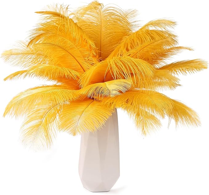THARAHT Golden Yellow Ostrich Feathers 24pcs Natural Bulk 8-10Inch 20cm-25cm for Crafts Wedding Party Centerpieces Halloween and Home Decoration Feathers