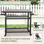 Domi 3-Shelf Outdoor Grill Table, Grill Cart Outdoor with Wheels, Pizza Oven and Food Prep Table, Blackstone with Propane Tank Hook, BBQ Stand for Blackstone Griddle for Outside BBQ