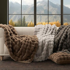 EVERGRACE Ultra Soft Luxury Fluffy Faux Rabbit Fur Throw Blanket, Thick Warm Fuzzy Blankets for Bed, Cozy Plush Reversible Blanket for Couch, Chair, Sofa, Natural Tan, 50x60 Inches, 870 GSM