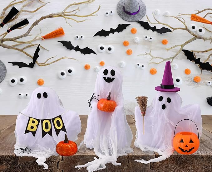 Halloween Decorations - Set of 3 Cute Spooky Ghosts Crafts - Ghost Decorations Indoor Halloween Decor for Party Table Home Room Kitchen Office