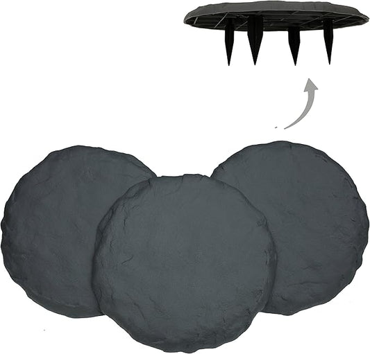 Ei Circular 15.5” Stepping Stones with Ground Stakes - Home or Garden Step Stones for Outdoor Walkway or Pathway Pavers - Resin Material (4, Slate Grey)