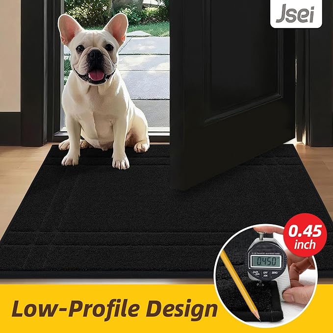 JSEI Entryway Rugs Doormat 24"x36", Non-Slip Dirt Trapper Door Mats Indoor, Washable Absorbent and Stain Resist Welcome Floor Mat for Front Door, Dog Door Mat, Muddy Wet Shoes & Paws, Black