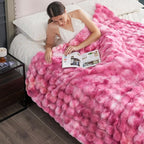 Cozy Bliss Faux Fur Throw Blanket for Couch, Fuzzy Soft Plush Thick Bubble Blanket for Sofa Bedroom Living Room, 60 * 80 Inches Tie Dye Pink