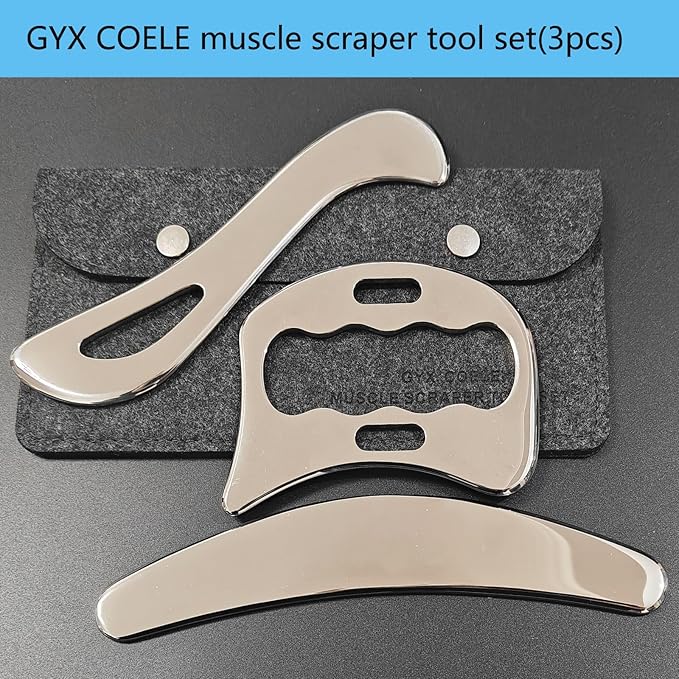 Muscle Scraper Stainless Steel IASTM Massage Tools Set,Gua Sha Scraping Tools for Physical Therapy(3pcs)