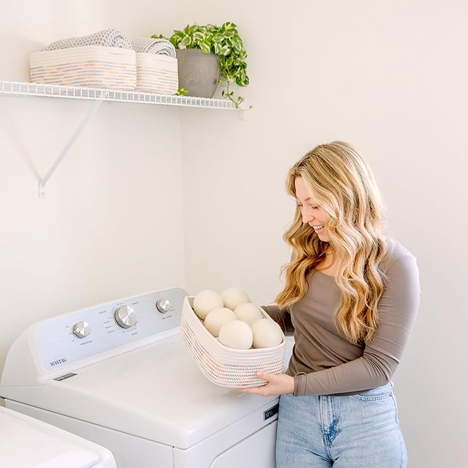 NaturalCozy 11.8"x8"x4.5” Rectangle Storage Baskets for Shelves 3 Pack | Cotton Rope Woven Small Baskets for Organizing | Small Storage Bins for Nursery, Bathroom, Closet, Shelf, Decorative, Gift