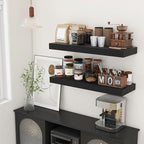 Deep Floating Shelves for Wall, 12'' Deep Large Floating Shelves Set of 2, 36 Inch Distressed Black Wood Shelves for Living Room Bathroom Laundry Room Bedroom Kitchen Home Office - Black