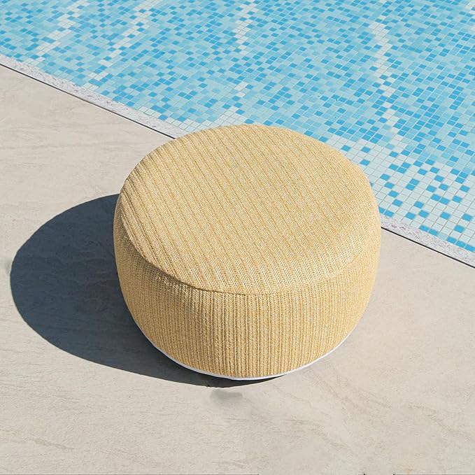Outdoor Inflatable Ottoman with Air Pump, Fade-Resistant Patio Footrest Stool D21”x H9”, Round Pouf Ottoman with Portable Handle Suitable for Garden, Camping, Bedroom, Living Room