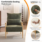 VINGLI Boho Braid Accent Armchair,Mid-Century Modern Chiar with Solid Wooden Armrest,Comfy Louge Cushion Chair with Waist Pillow for Bedroom,Living Room,Reading Room, Dark Green