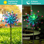 Solar Wind Spinners for Yard and Garden-60.6 Inch 360° Metal Wind Sculptures Outdoor Clearance Kinetic Windmills with Multi Color Led Glass Ball