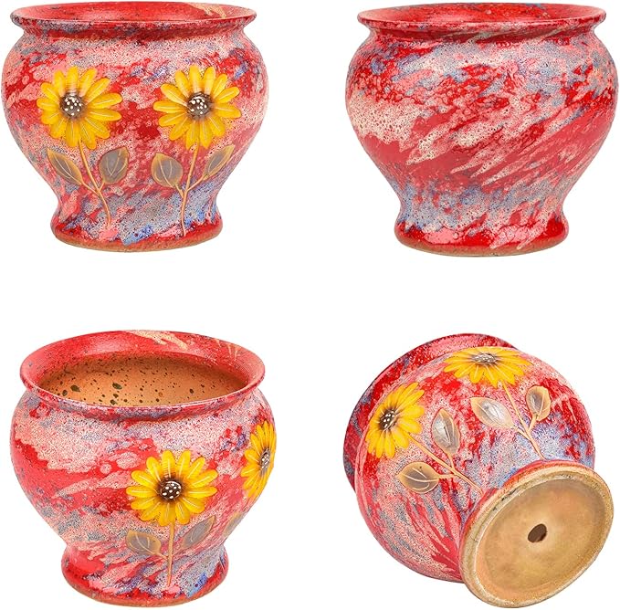 Sungmor Ceramic Hand Painted Succulent Flower Pots, 9 Inch Large Pottery Pots for Indoor Outdoor Plants, Decorative Ceramic Vase for Flower Arrangement Home Decor, Vintage Centerpieces Flowerpot