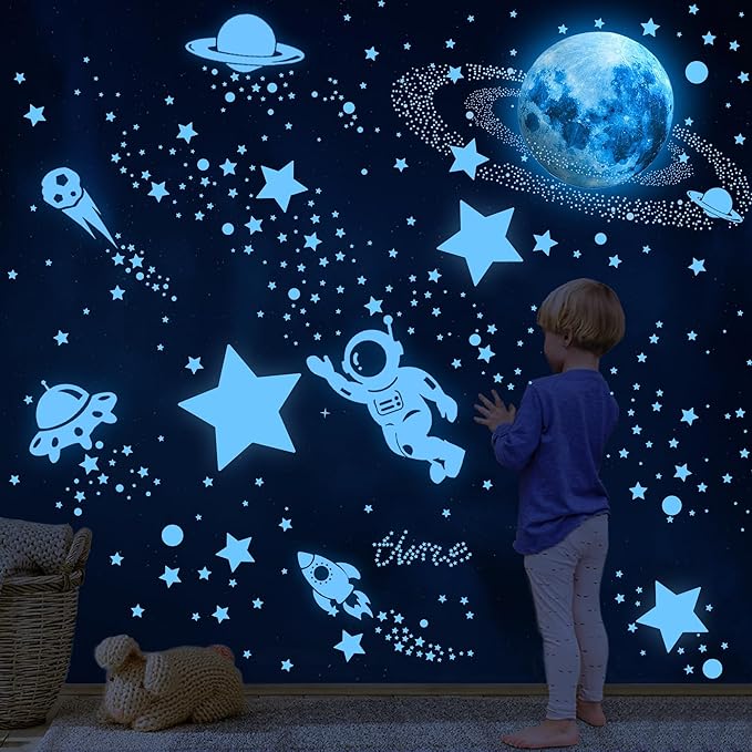 530 Glow in The Dark Stars Ceiling Stars Glow in The Dark Glow Moon and Space Wall Decals Astronaut Universe Galaxy Planet Wall Stickers Glowing Wall Stickers Kid Boys Living Room Decor