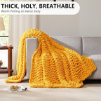 L'AGRATY Chunky Knit Blanket Throw: 80''x90'' Chenille Chunky Knitted Throw Blanket for Bed Couch - Handmade Thick Big Cable Knit Blanket - Large Chunky Crochet Rope Blanket for Home Decor(Yellow)