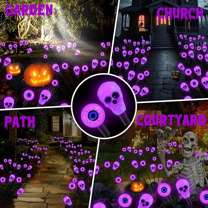 Solar Halloween Lights Outdoor, Scary Eyeball Lights, 4PACK 32LED, IP65 Waterproof, Decor for Garden/Yard/Patio/Lawn/Pathway (Purple)