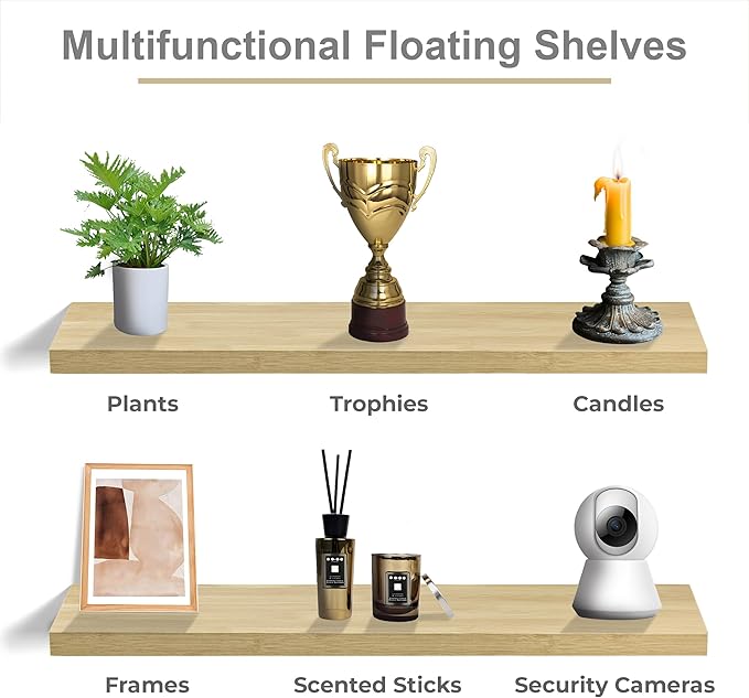 Sorbus Floating Shelves for Wall - 48 Inch Long Bathroom Shelves, Wall Decor for Bedroom, Kitchen, Living Room & Book Storage - Mounted Floating Shelf with Invisible Brackets (Maple Wood, 3 Pack)