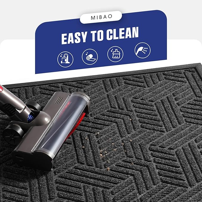 Mibao Front Door Mat Outside Entrance, Durable Outdoor Indoor Mat, Low Profile Heavy Duty Doormat, Non-Slip, Traps Dirt and Moisture, Easy Clean Patio Porch Entryway Mat, 17" x 29.5", Grey