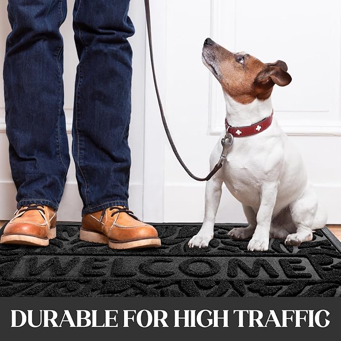 Yimobra Welcome Mat Outdoor, 29.5x17 Waterproof Door Mat Outside Entrance, All-Weather Non Slip Front Door Mat, Low-Profile Entryway Mat Indoor, Porch and Patio, Black