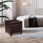 Adeco Bonded Leather Square Tufted Footstool, 18", Brown Storage Ottomans,