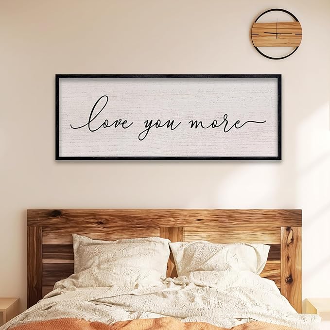 LuZhiQiang Love You More Sign Wall Decor 40"x15" for Master Bedroom Above Over Bed Large Simple Wood Framed Hanging Wall Art (Black)