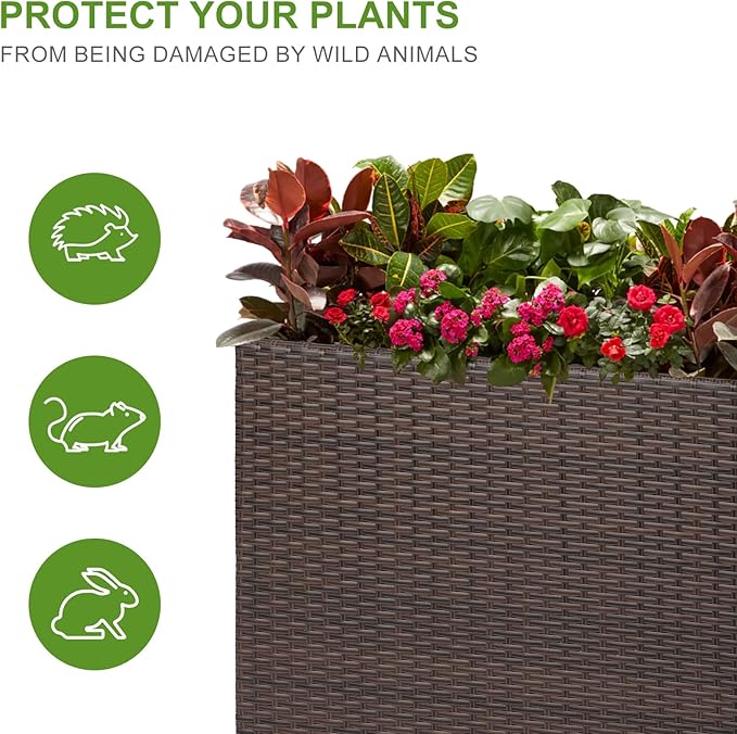 LEWIS&WAYNE Tall Planters for Outdoor Plants Handmade Wicker Large Rectangular Block Planter Box with Removable Liners Modern Planter for Indoor Outdoor Patio Deck - Brown