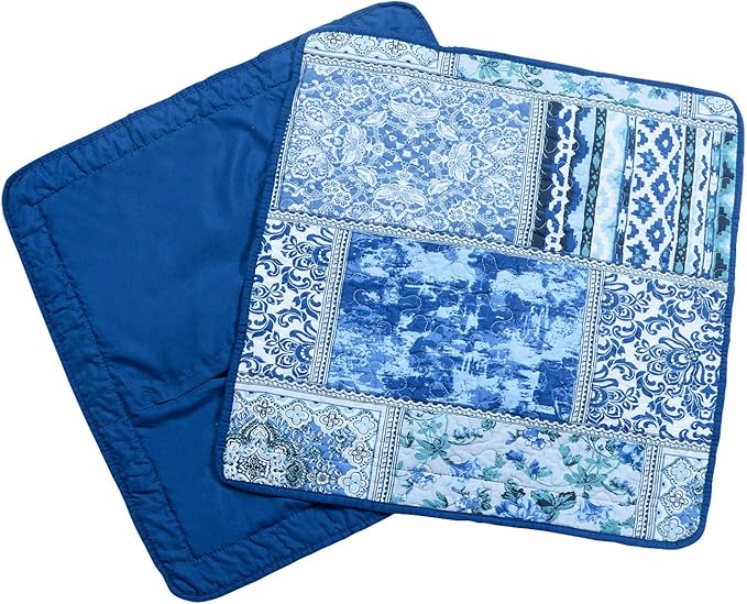 NEWLAKE Blue Classic Bohemian Style Cotton Throw Pillow Covers (2 Pieces, 18X18 Inch)