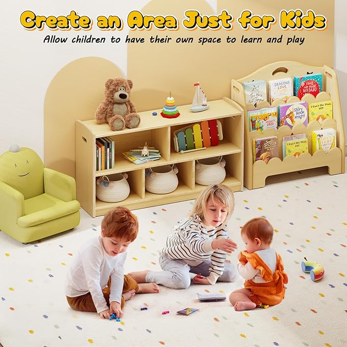 2-Tier Wood Montessori Cabinet for Kids, Toddler Room Book Shelves Toy Organizers and Storage, Small Book Shelf Storage for Baby Children, Furniture of Classroom, Nursery, Playroom