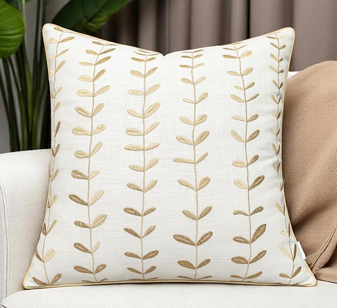 VAGMINE Embroidered Lollipop Cushion Cover - 20x20 Inches Square - 100% Cotton Ivory Throw Pillow Case - Soft Elegant Texture - Stylish Addition to Home Interiors, Bedroom, Office, Farmhouse