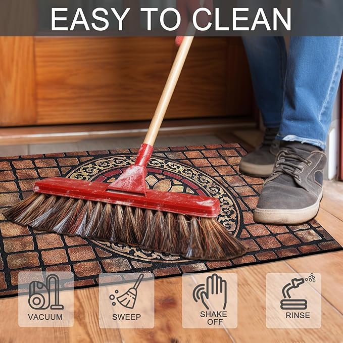 CHICHIC Rectangle Entrance Door Mat Large 18 x 30 Inch High Traffic Area Entry Way Doormat Front Door Rugs Outdoors Heavy Duty Welcome Mat, Non Slip Rubber Back Low Profile for Garage