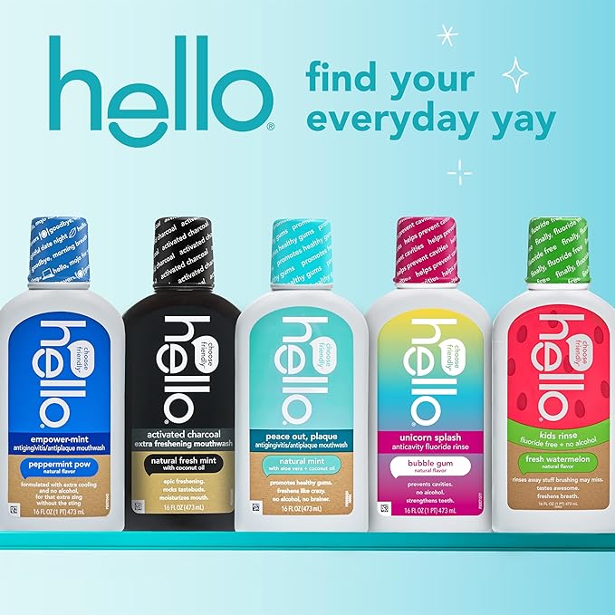 Hello Peace Out Plaque, Antigingivitis Alcohol Free Mouthwash, Natural Mint with Aloe Vera and Coconut Oil, Fluoride Free, Vegan, SLS Free and Gluten Free, 16 Ounce (Pack of 3)