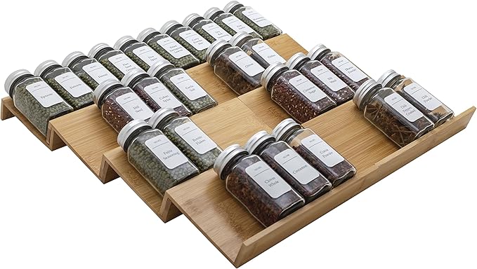 Bamboo Spice Rack Drawer Organizer - 8 Pieces Set- 9" Wide Per Piece - Combine Pieces Into 18" Wide Rack (9" or 18")