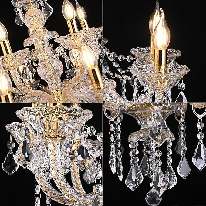 15 Light Crystal Chandelier Double Layer Flush Mount Ceiling Light Fixture with K9 Crystals for Living Room Dining Room Bedroom Luxury Hanging Lamp Lighting Fixtures