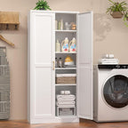 71" Tall Metal Pantry Cabinet, White Kitchen Pantry Storage Cabinet with 4 Adjustable Shelves and Gold Handles, Cupboard for Kitchen, Dining Room, Living Room, Bathroom