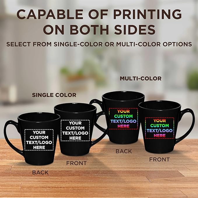 DISCOUNT PROMOS Custom Glossy Ceramic Latte Coffee Mug 12 oz. Set of 100, Personalized Bulk Pack - Perfect for Tea, Espresso, Cappuccino, Hot Cocoa - Black
