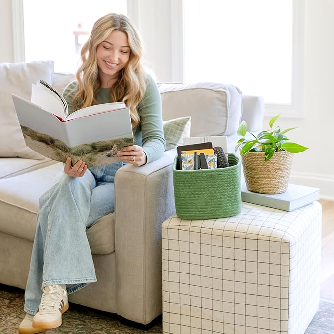 NaturalCozy Storage Cubes 9”x9”x7”Cotton Rope Woven Baskets for Organizing 3-Pack | 9 Inch Cube Storage Bin | Small Basket for Shelf Nursery, Pantry, Decorative Plant, Bathroom Closet, Toy Gift