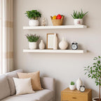 BGMG Wood Floating Shelves 36 inch Long, Wide Rustic Wooden Wall Shelves for Bathroom Living Room Bedroom Kitchen Farmhouse Set of 2-36x6.7x1.25 inch-White